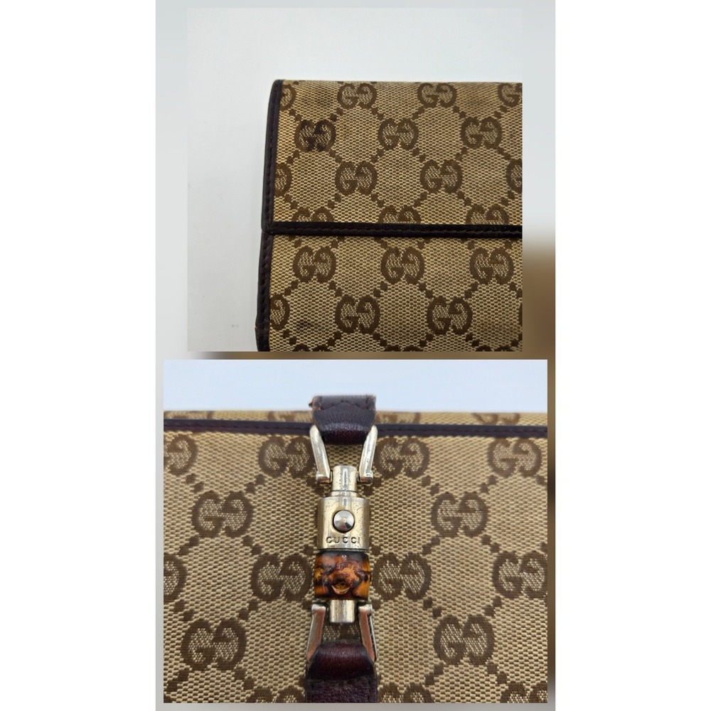 Gucci GG Monogram Jackie Bamboo Piston Clasp Long Wallet Brown Canvas 208566 - Picture 7 of 11